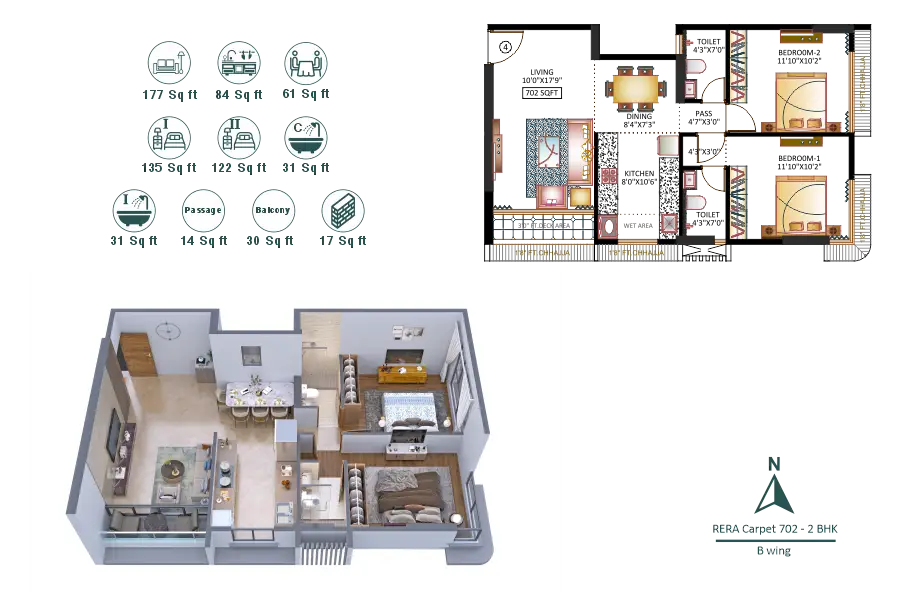 Mahavir Dynasty 2BHK 636 Sqft B Wing