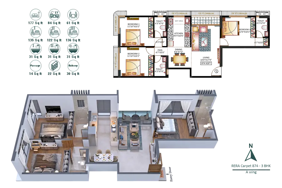 Mahavir Dynasty 3BHK 874 Sqft A Wing
