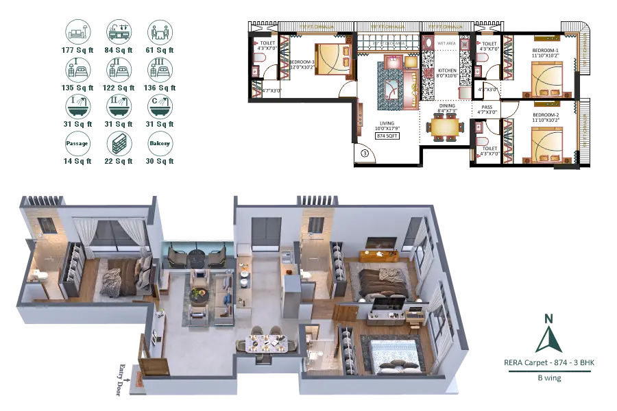 Mahavir Dynasty 3BHK 874 Sqft B Wing