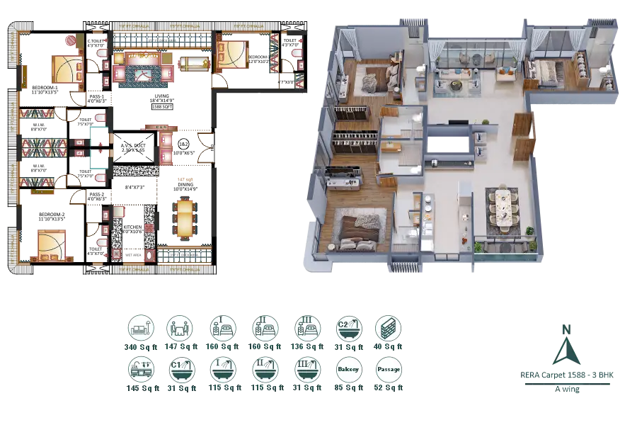 Mahavir Dynasty 3BHK Jodi 1588 Sqft A Wing