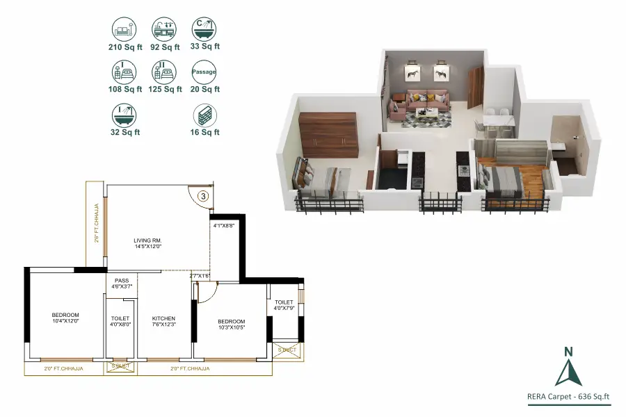 Mahavir Majesty 2BHK 636 Sqft