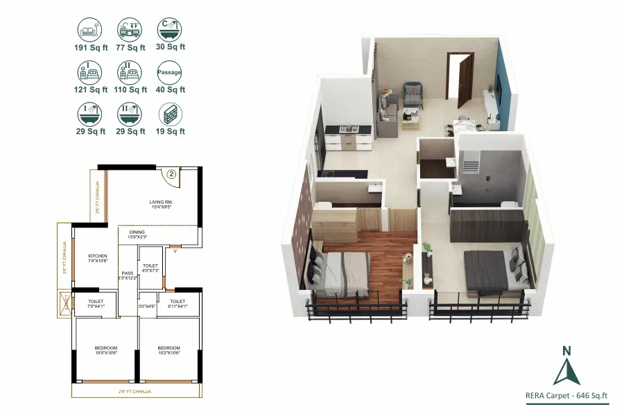 Mahavir Majesty 2BHK 646 Sqft