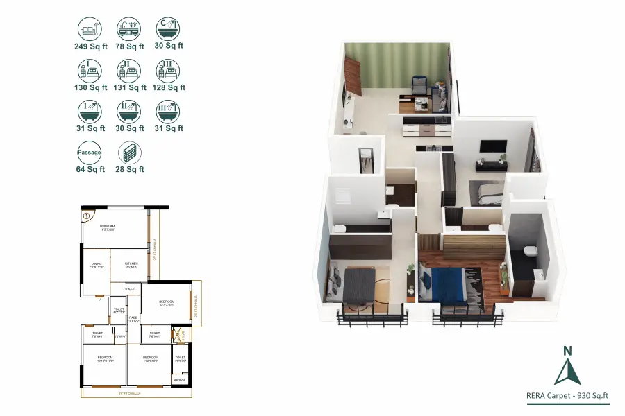 Mahavir Majesty 3BHK 930 Sqft